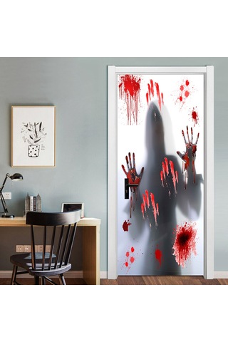 Folinda Halloween Kanlı Perde Stickerları 2 Adet - Pvc Materyal, Kolay Uygulama, Korku Atmosferi Oluşturucu, Kapı/pencere Dekorasyonu 38.5x200cm X2