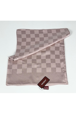 Kroren Krep Jakarlı Dama Desen Şal - 70 X 190 - 7379 Pudra