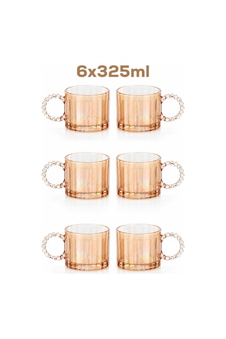 Porsima 15863 Ringo Line Amber 6lı Renkli Cam Kupa Çay Kahve Meşrubat Bardak Seti 325ml
