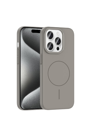 Apple Uyumlu iPhone 15 Pro Kılıf İnce Magsafe Kamera Yükseltili Yumuşak Silikon Ata Pro Tech Gri