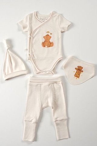 Tinylamb Fluffy Bear Yenidoğan Organik Set - 4 Parça Bej