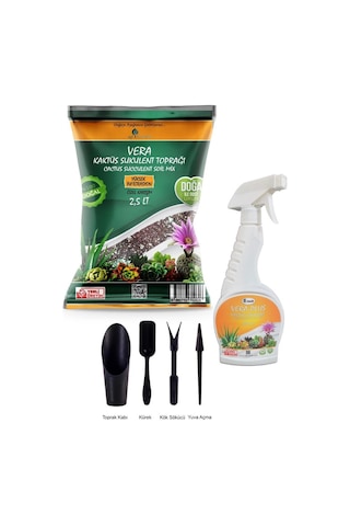MFBotanik Kaktüs Sukulent Dikim Bakım Seti 2.5 L + Kaktüs Toprağı Vitamin Besini 500 ML
