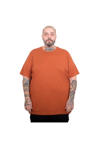 Mode Xl Büyük Beden Erkek Basic Bisiklet Yaka T-shirt 20031 Tarcın Kahverengi
