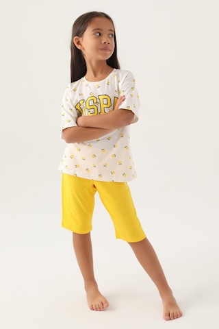 U.S. Polo Assn. Lisanslı Heart Pattern Sarı Kız Çocuk Kapri Takım 5274-43266 Krem - Sarı