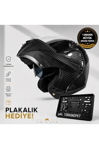 Vrt Çene Açılır Güneş Vizörlü Kask + Plakalık Karbon