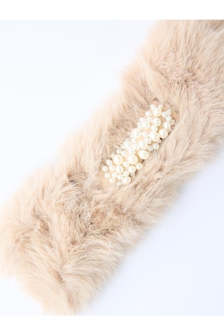 Jimmy Key Bej İnci Detaylı Peluş Atkı 5ww315535130