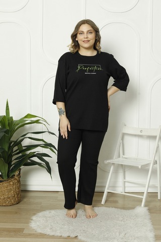Fames Pijama Büyük Beden Mevsimlik Pijama Takimi Siyah