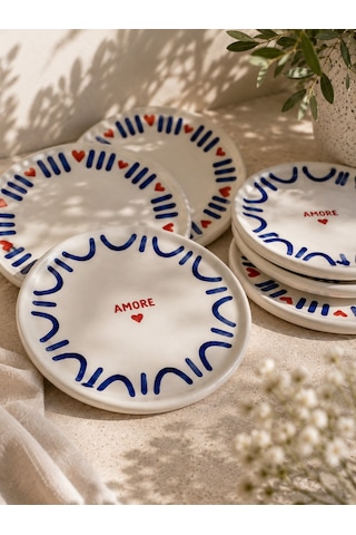 6 Lı Amore Blue Pasta Tabağı Renkli
