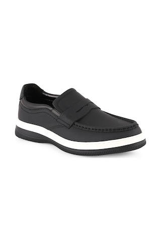 Lbr Erkek Casual Ayakkabı H1066 Siyah Beyaz Taban Hakiki Deri Hafif Eva Taban Rahat Günlük Penny Loafer Syh-byz