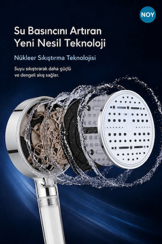 Duş Başlığı Seti Filtreli Duş Başlığı 6 Fonksiyonlu 5 Yedek Filtre Hediyeli Premium Serisi Metalik