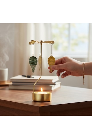 Uçan Balon Temalı Tealight Mumluk Dekoratif Masa Üstü Aksesuar Gold