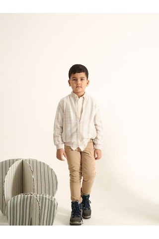 Nanica Kids Erkek Çocuk Çizgili Örme Ceket-15727 Bej