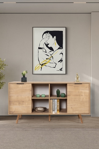 4622 Sina 160 Cm Ahşap Ayaklı , Metal Kulplu Konsol , Safir , Yemek Odası , Salon Safir