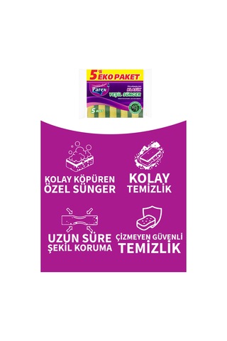 Klasik Yeşil Sünger Düz 5'li Paket Üçlü Set