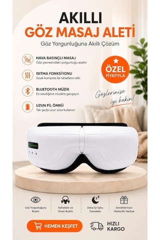 Eldi Medikal Göz Yorgunluğu İçin Isıtmalı Hava Basınçlı Bluetoothlu Akıllı Göz Masaj Cihazı