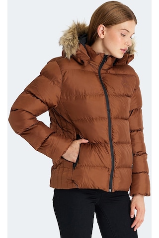 Slazenger GUEST Kadın Kapüşonlu Şişme Taba Mont & Kaban
