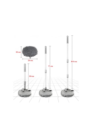 Flora F276 Mikrofiber Araç Temizleme Mop Seti - 104 Cm Oto Teleskopik Sap + 26 Cm Oval Mop Başlık