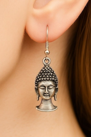Zen Ruhlu Buda Şekilli Kadın Küpe Çift Adet Gümüş Kaplama El Yapımı Küpe Gümüş