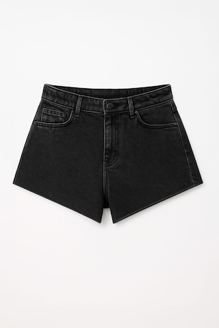 Kadın Yüksek Bel Püsküllü Paça Jean Şort Antrasit