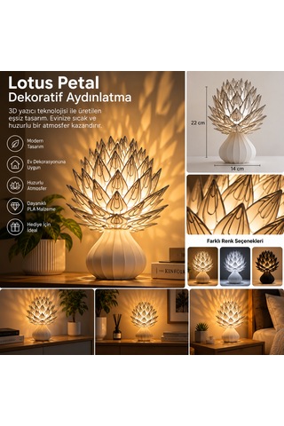 Lotus Çiçeği Masa Lambası Dekoratif Abajur Standart Duy Elektrikli Gece Lambası Çok Renkli