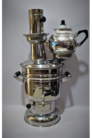 Sözenler Krom Odunlu Kömürlü 4.5 L Piknik Semaver + Özlem 1250 ML Demlik