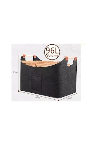 Xindoker Küçük Odun Ve Çakmak Taşı Depolama Sepeti - Katlanabilir Felt Materyal, Deri El Kolu, 60x40x40 Cm Sabit Konstruksiyon Koyu Gri