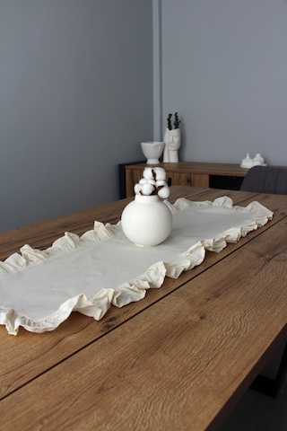 Fırfırlı Keten Masa Runner 40x110 Cm 5001-fırfır Bej