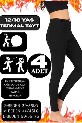 Mrmpro Kadın Termal Tayt Kışlık, İçi Polarlı, Sıcak Tutan, Esnek Ve Rahat 4 Adet Siyah