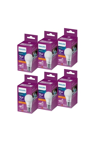 Philips Led 10-75W Ampul 2700K Sarı Işık 6Lı
