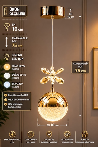 Kelebek Tekli 3 Renk Led Seceneklı Koridor Avize Çoçuk Odası Avize Gold