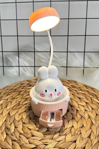 Tavşanlı Masa Lambası Şarjlı Gece Lambası, Led Işık Ve Sevimli Tasarım Sticker Hediyeli 001