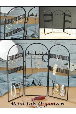 Bayev Metal Takı Düzenleyici Küpe Organizeri Dekoratif Takı Standı 3 Parça Kolye Yüzük Küpelik