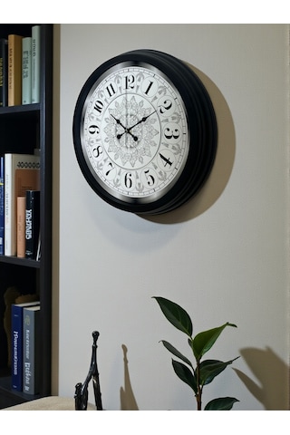 Şaheser Tasarım Zarif Desenli 40 Cm Metal Duvar Saati Siyah