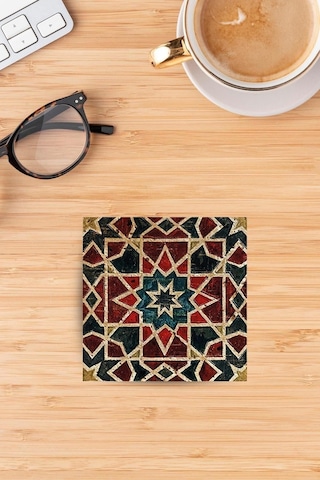 Doğaltaş Bardak Altlığı Uv Baskılı - Doğal Taş Bardak Altı - Tekli Geometrik Desen Çok Renkli