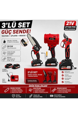 Nuspower 3'lü Set Akülü Testere + Üfleme Makinesi + Budama Makası