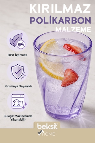 Beksit Home Glassy Kırılmaz Polikarbon 6'lı Bardak Karışık Renkli (400 ml)