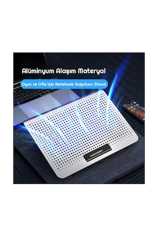 Luve Store Alüminyum Notebook Soğutucu Fanlı 7 Kademeli Laptop Standı 12-17 İnç Çift Usb