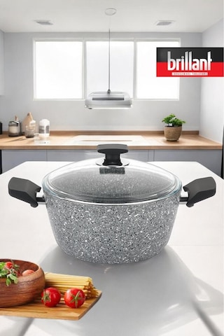 Brillant Lüks Granit Derin Tencere 24 Cm Yanmaz Yapışmaz Tencere