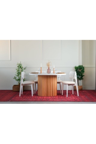 Niyegara İskandinav Natural Ahşap Masa Sandalye Takımı 90x130 Beyaz