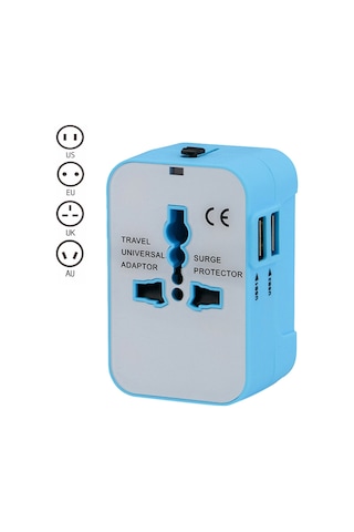 Taşınabilir Çok Fonksiyonlu Çift Usb Bağlantı Noktaları Küresel Evrensel Seyahat Duvar Şarj Cihazı Güç Soketi, İpad, İphone, Galaxy, Huawei, Xiaomi, Lg, Htc Ve Diğer Akıllı Telefonlar İçin, Şarj Edilebilir Cihazlar Mavi
