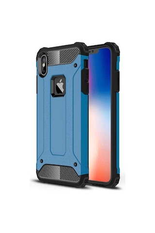 Noktaks - Apple Uyumlu iPhone X - Kılıf Çift Katman Zırh Tank Crash Military Kapak - Mavi