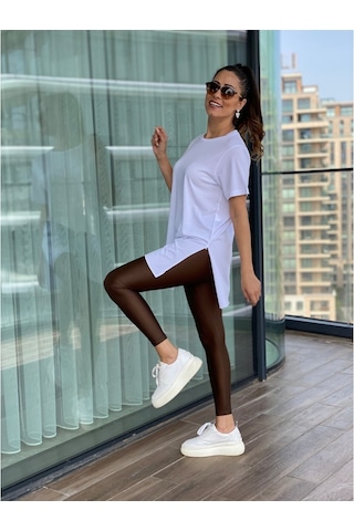 Beyaz Bisiklet Yaka Basic Kadın T-Shirt