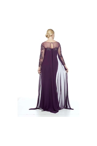 Moda Berray Kadın Uzun Kollu Arkası Şifon Kuyruklu Abiye Elbise Mürdüm 8028 Mürdüm