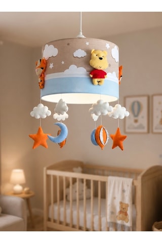 Winnie The Pooh & Tigger Temalı Bebek Odası Avizesi Çocuk Odası Aydınlatma Mavi