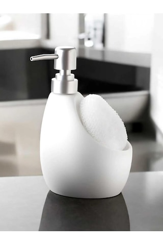 Seramik Mat Beyaz Süngerli Banyo Mutfak Sıvı Sabunluk 500ml Bulaşık Deterjanlık Beyaz