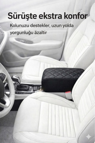 Lüks Oto Kolçak Kol Dayama Koltuk Arası Organizer Cepli Vidasız Montaj Siyah Deri Ve Dikiş