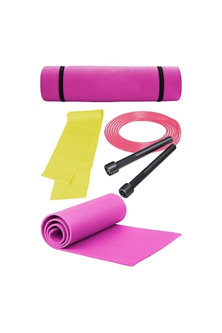 Fırsat Pilates Seti 6mm Pilates Minderi Atlama İpi Lateks 120 Cm Pilates Bandı Beyaz - Pembe