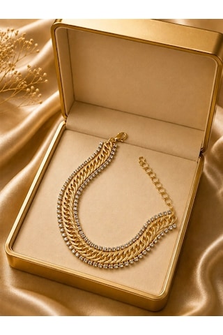 Taşlı Su Yolu Gold Renk Bileklik Taşlı Su Yolu Gold Renk Bileklik