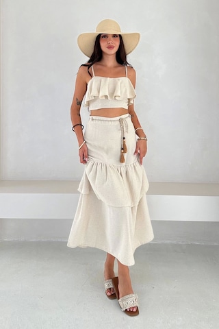 Asprin Fashion Kat Bluz Etek Takım Ekru Beyaz