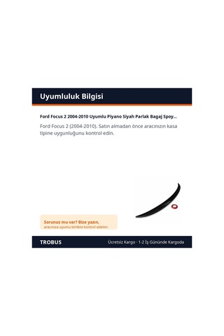 Trobus Ford Focus 2 2004-2010 Uyumlu Piyano Siyah Parlak Bagaj Spoyleri